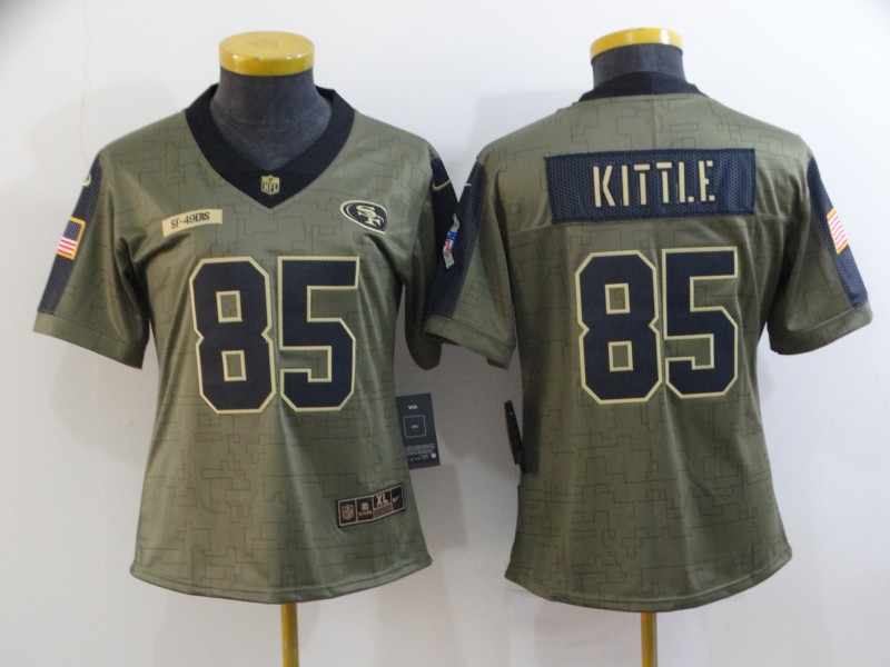 2021 Women San Francisco 49ers 85 Kittle Nike Olive Salute To Service Limited NFL jersey